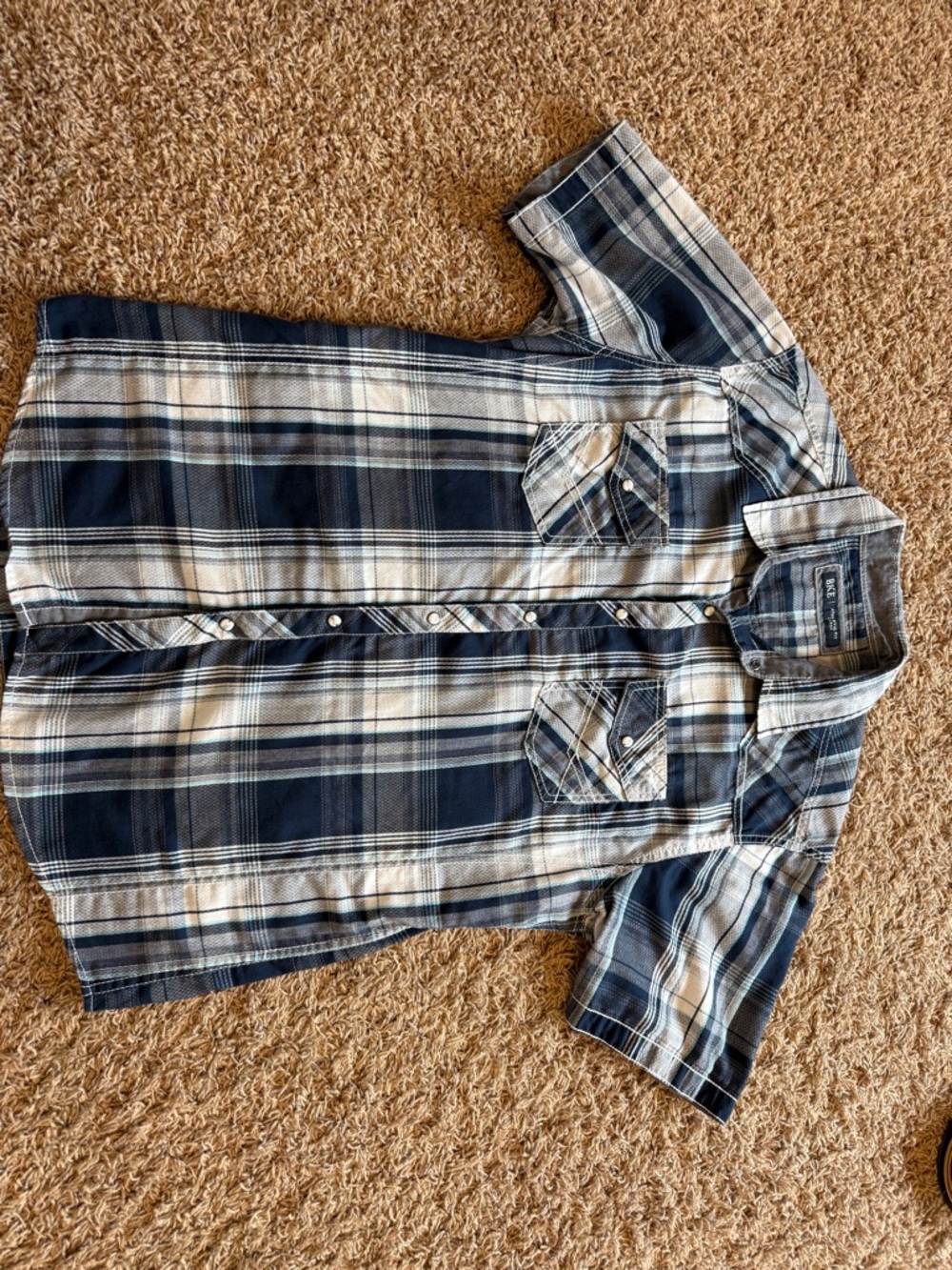 BKE Short-Sleeve Plaid Button-Up Shirt in Navy and White